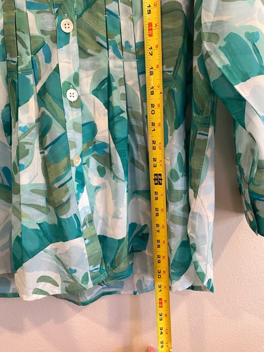 Soft Surroundings Tropical Palm Pintuck Blouse with Cami Size 1X Teal Green - Picture 5 of 12